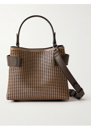 Brunello Cucinelli - Essence Small Bead-embellished Perforated Metallic Leather Shoulder Bag - Brown - One size