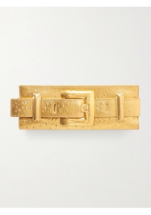 Balmain - Anthem Buckled Ostrich-effect Metallic Leather Clutch - Gold - One size