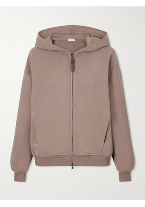 Brunello Cucinelli - Bead-embellished Cotton-jersey Zip-up Hoodie - Brown - x small,small,medium,large