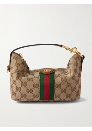 Gucci - Ophidia Mini Leather And Webbing-trimmed Coated-canvas Tote - Neutrals - One size