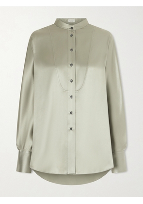 Brunello Cucinelli - Bead-embellished Silk-blend Satin Shirt - Green - xx small,x small,small,medium,large,x large