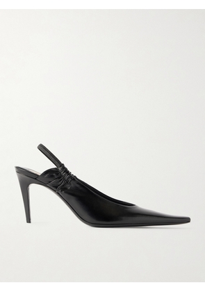 SAINT LAURENT - Anne Marie Gathered Glossed-leather Slingback Pumps - Black - FR37,FR38