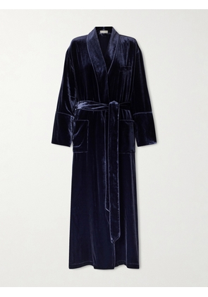 Olivia von Halle - Capability Belted Velvet Robe - Blue - XL/XXL