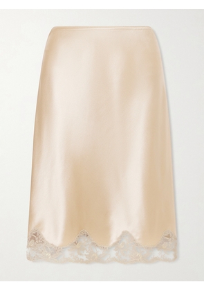 SAINT LAURENT - Lace-trimmed Silk-satin Skirt - Neutrals - FR 34,FR 36,FR 38,FR 40