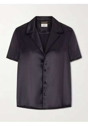 SAINT LAURENT - Lace-trimmed Silk-satin Shirt - Black - FR 34,FR 36,FR 38,FR 40