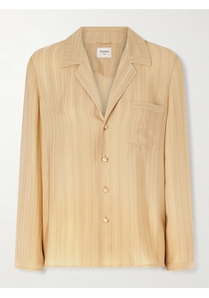 SAINT LAURENT - Striped Silk-jacquard Shirt - Neutrals - IT34,IT36,IT38