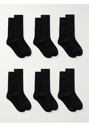 CDLP - Set Of Six Intarsia Ribbed Organic Cotton-blend Socks - Black - EU39-41,EU36-38