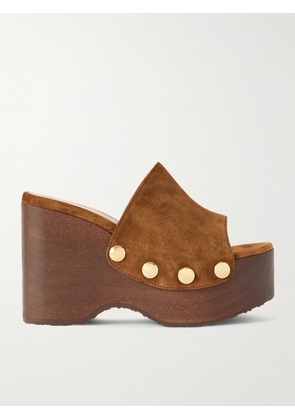 Gianvito Rossi - 60 Studded Suede Platform Wedge Mules - Brown - IT36,IT36.5,IT37,IT37.5,IT38,IT38.5,IT39,IT39.5,IT40,IT40.5,IT41,IT41.5,IT42