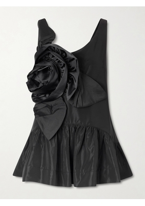 Simone Rocha - Appliquéd Ruffled Taffeta Top - Black - UK 4,UK 6,UK 8,UK 10,UK 12,UK 14
