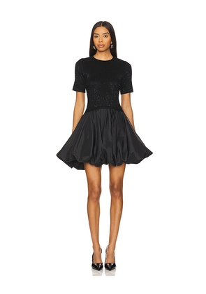 SIMKHAI Kenz Short Sleeve Knit Combo Ruffle Mini Dress in Black. Size M. Also in XS.