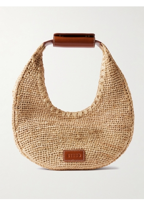STAUD - Moon Leather-trimmed Raffia Tote - Neutrals - One size