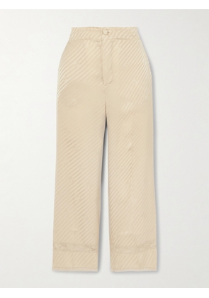Gucci - Lace-trimmed Striped Silk-jacquard Straight-leg Pants - Neutrals - IT38,IT40,IT42
