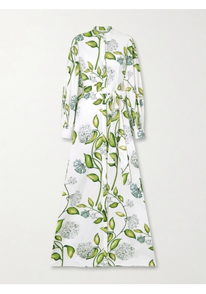 Oscar de la Renta - Belted Floral-print Cotton-poplin Dress - White - small,medium,large,x large