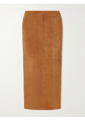 STOULS - Winona Paneled Suede Midi Skirt - Brown - xx small,x small,small,medium,large,x large