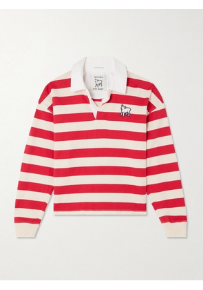 Mother - The Boxy Match Appliquéd Striped Cotton-jersey Polo Shirt - Red - x small,small,medium,large,x large