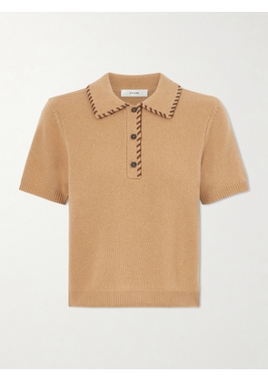 FRAME - Whipstitched Leather-trimmed Wool And Cashmere-blend Polo Shirt - Brown - x small,small,medium,large,x large