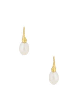 Heaven Mayhem Odette Earrings in White,Metallic Gold.
