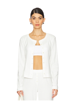 LESET Pointelle Classic Crew Cardigan in White. Size S. Also in XS, M, L, XL.