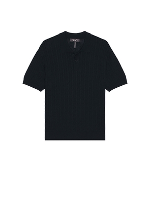 WAO Cable Knit Short Sleeve Polo in Navy. Size S. Also in M.