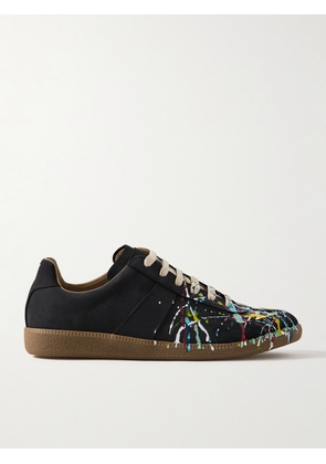 Maison Margiela - Paint-Splattered Nubuck Sneakers - Men - Black - EU 39