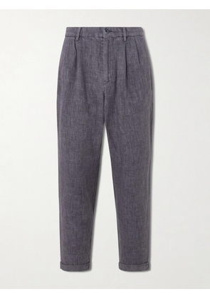 Barena - Cropped Tapered Pleated Linen-Blend Suit Trousers - Men - Gray - IT 46