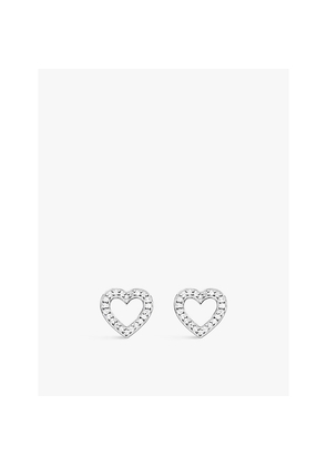 Womens Thomas Sabo Heart-Shaped Large 925 Sterling Silver and Cubic Zirconia Stud Earrings