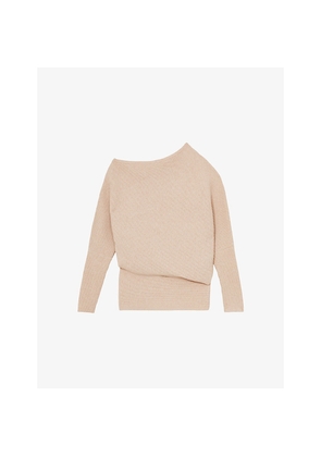 Womens Reiss Lorna Draped-Neck Asymmetric Stretch-Knit Jumper