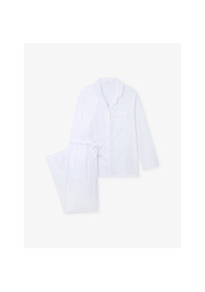 Womens The White Company Striped Regular-Fit Cotton-Sateen Pyjama Set