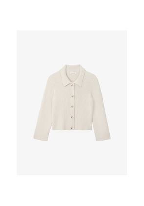 Womens The White Company Ribbed Knitted Cotton-Blend Cardigan