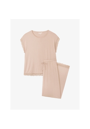 Womens The White Company Lace-Trim Relaxed-Fit Jersey Pyjama Set