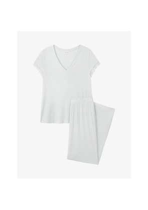 Womens The White Company Lace-Trim V-Neck Stretch-Jersey Pyjama Set
