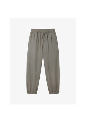 Womens The White Company Herringbone Tapered-Leg High-Rise Cotton Trousers