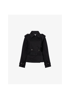 Womens Good American Belted Cropped Cotton-Blend Trench Jacket