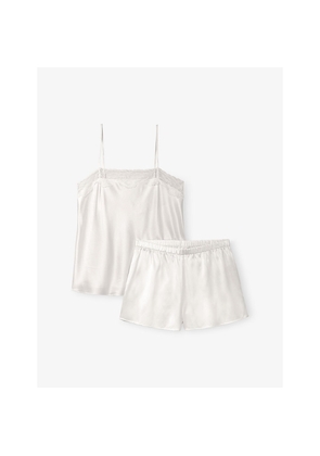 Womens The White Company Lace-Trim Square-Neck Silk Pyjama Set