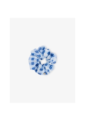 Womens Sandro Gingham-Print Linen-Blend Scrunchie