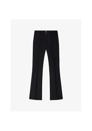 Womens Sandro Seam-Detail Flared-Leg High-Rise Stretch Cotton-Blend Trousers