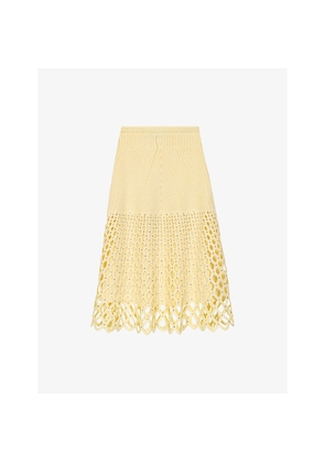 Womens Maje Crochet Rhinestone-Embellished Knitted Midi Skirt