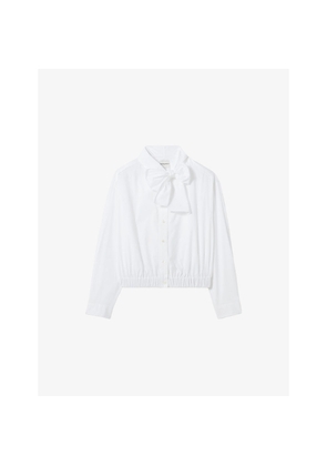 Womens Claudie Pierlot Pussybow Long-Sleeved Cotton-Poplin Blouse