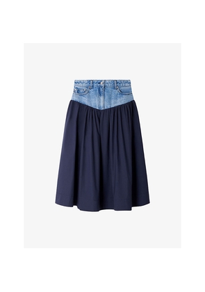 Womens Sandro Denim-Panel Flared Cotton Midi Skirt