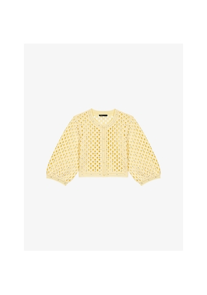 Womens Maje Crochet Rhinestone-Embellished Woven Cardigan