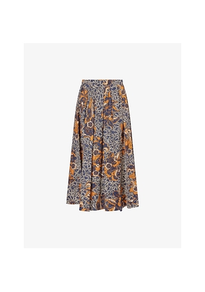 Womens Weekend Max Mara Floral-Print Elasticated-Waist Cotton Midi Skirt