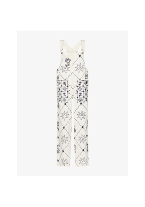 Womens Free People Rising Sun Embroidered Denim Overall