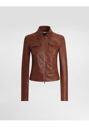 Dolce & Gabbana Vegetable Nappa Leather Jacket - Woman Coats And Jackets Brown 38
