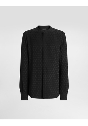 Dolce & Gabbana Martini Shirt In Silk Jacquard With Logo - Man Shirts Black 38