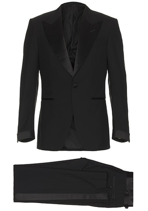 TOM FORD Super 120's Plain Weave Shelton Evening Suit in Black - Black. Size 52 (also in ).