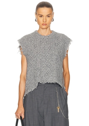 R13 Boyfriend Cable Sweater Vest in Heather Grey Tweed - Light Grey. Size L (also in ).