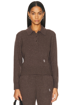 Sporty & Rich SRC Cashmere Polo Sweater in Toffee - Brown. Size L (also in M, S, XS).