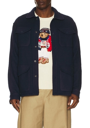 Polo Ralph Lauren Winter Olympics Boil Wool Double Knit Shirt in Refined Navy - Navy. Size L (also in S, XL/1X, XXL/2X).