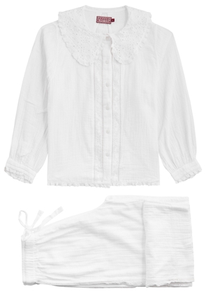 Desmond & Dempsey Broderie Anglaise Cotton Pyjama set - White - L (UK14 / L)