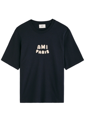 Ami Paris Logo-appliqué Cotton T-shirt - Navy - M